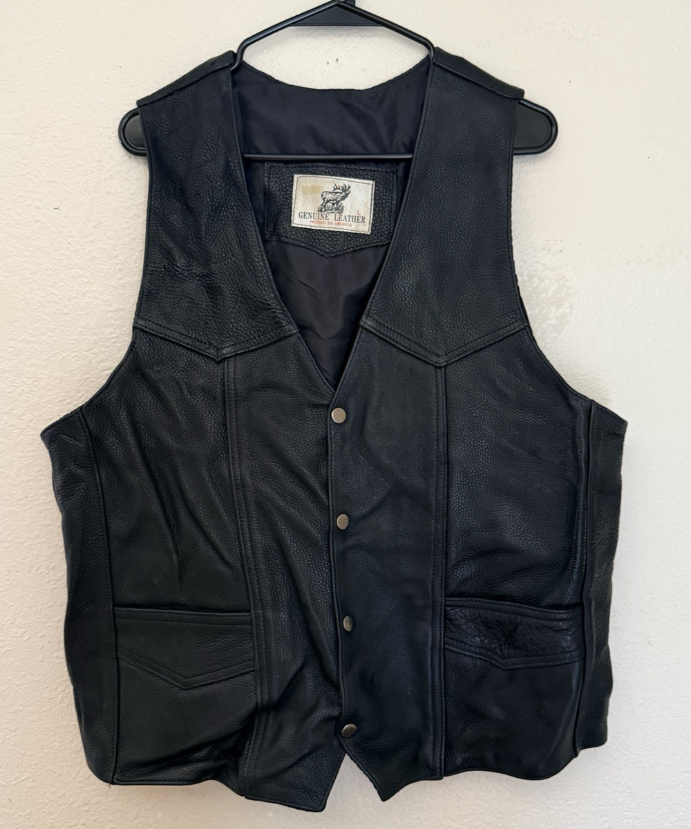 VTG GENUINE LEATHER HECHO EN MEXICO SNAP FRINGE VEST SIZE L